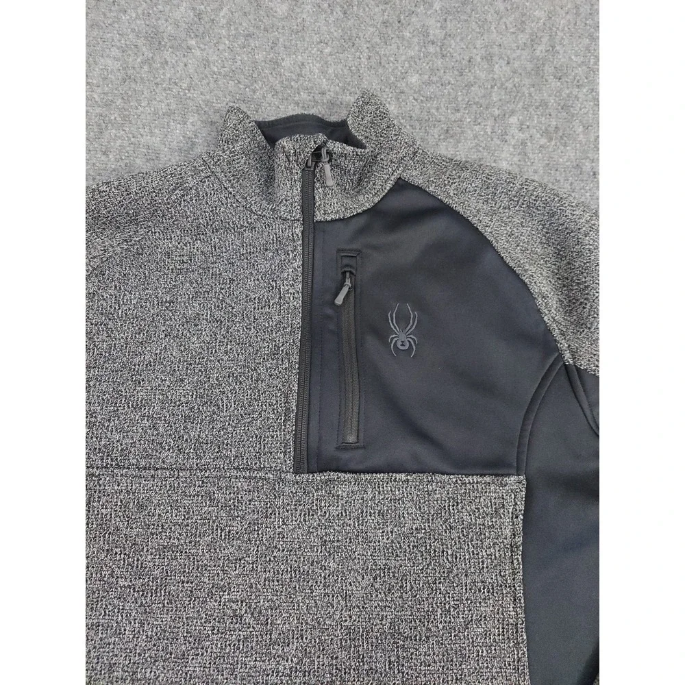 Spyder Pullover Sweater Mens Medium Gray Black Tech Mock Neck‎ Ski Knit Outdoor